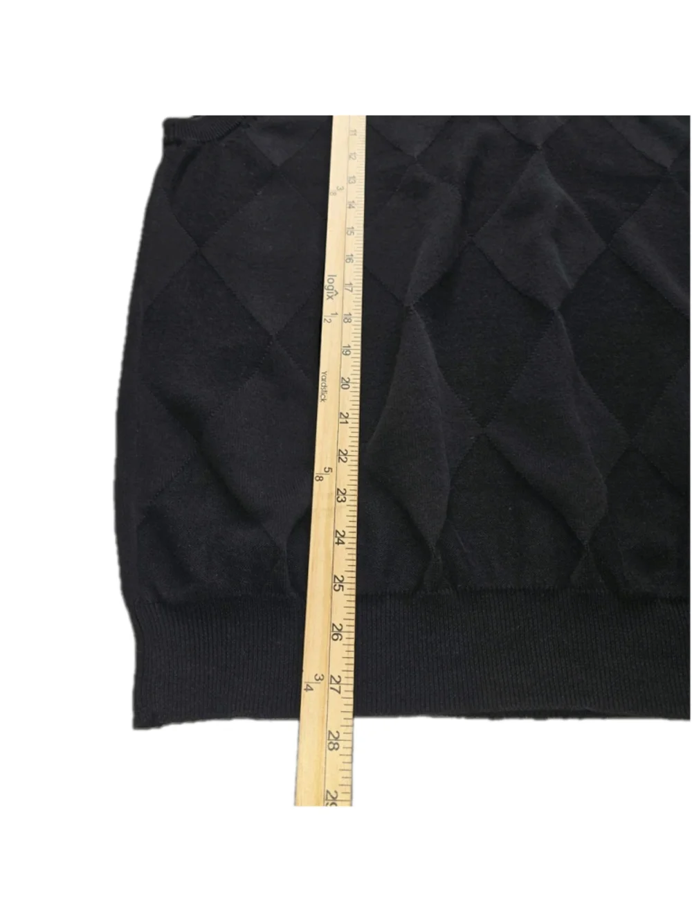 Oscar de la Renta Mens Sweater Vest Large Black Gray Argyle Cotton V-Neck